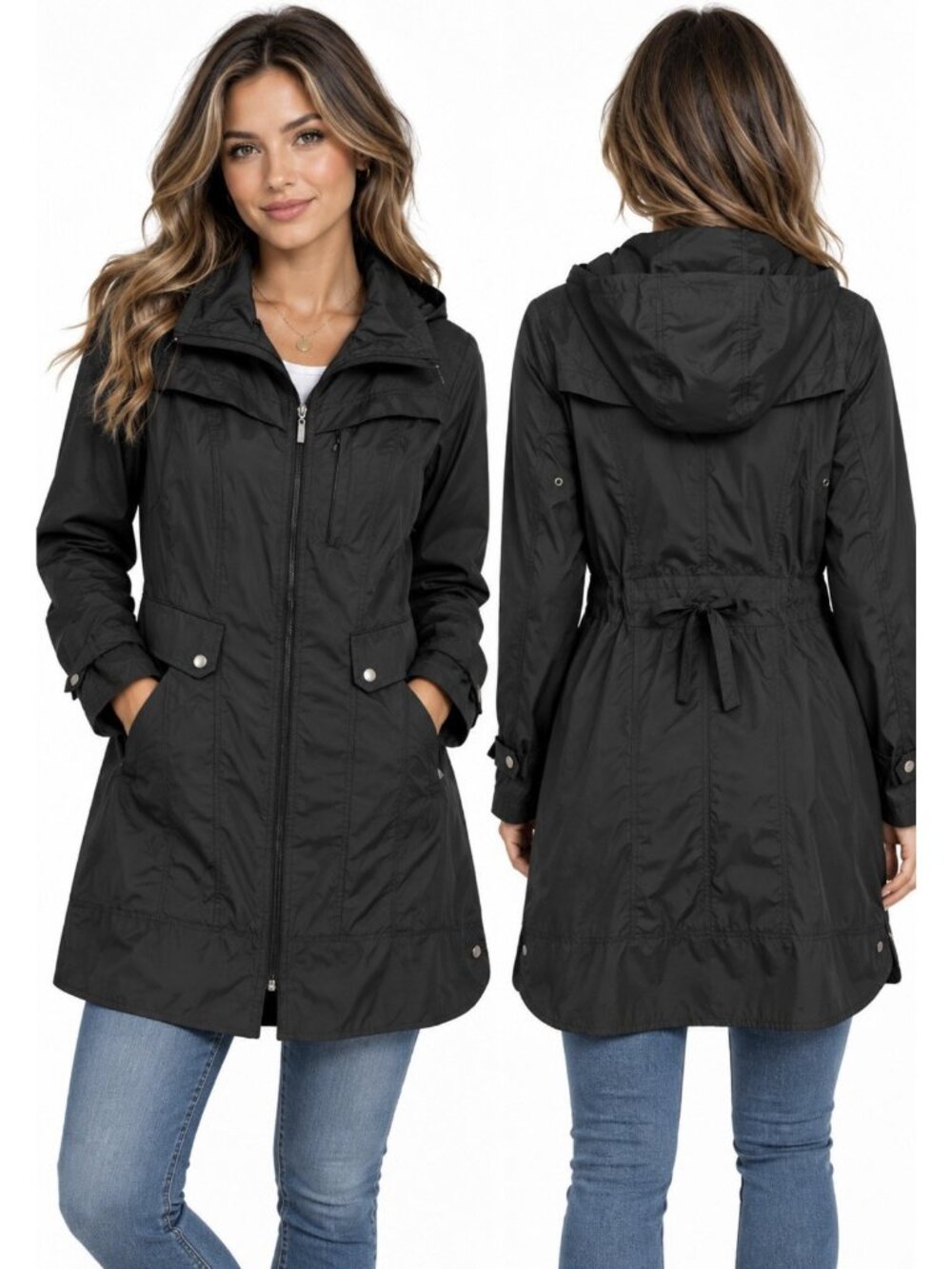 Cole Haan New York Rain Trench Coat Jacket Hooded Womens Small Zip Up Packable